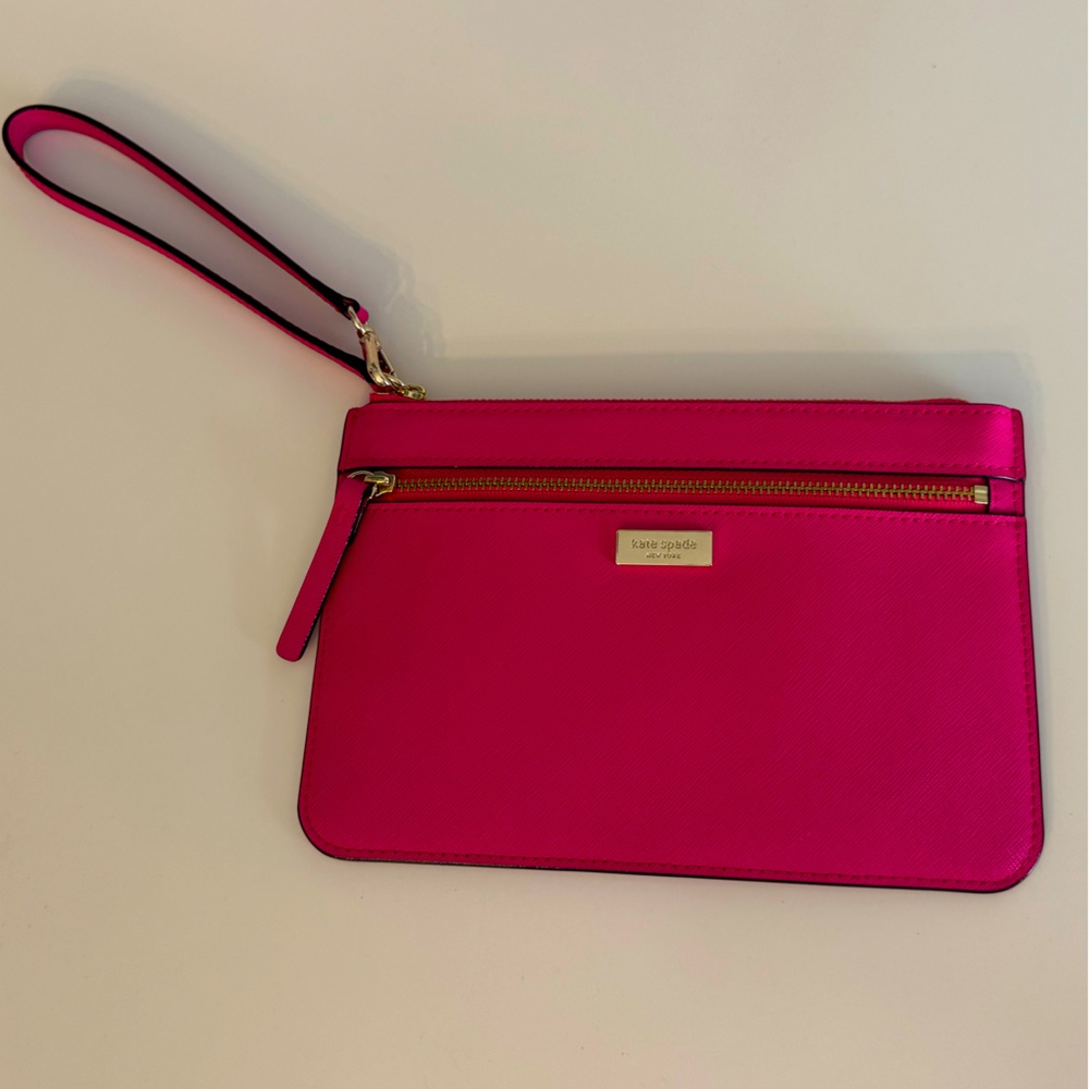 KATE SPADE | Zipper Wallet Wristlet Clutch Purse Pink Gold Leather Like New